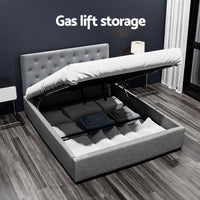 Artiss Vila Gas Lift Bed Frame — Double Linen Storage Base, Grey