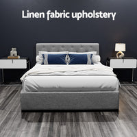 Artiss Vila Gas Lift Bed Frame — Double Linen Storage Base, Grey