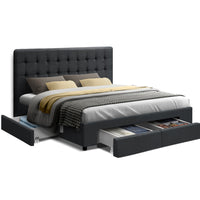 Artiss Avio Bed Frame with 4 Drawers — Double Storage Base, Charcoal