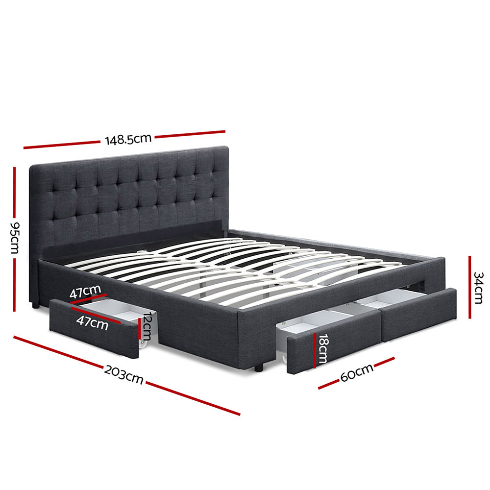 Artiss Avio Bed Frame with 4 Drawers — Double Storage Base, Charcoal