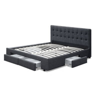 Artiss Avio Bed Frame with 4 Drawers — Double Storage Base, Charcoal