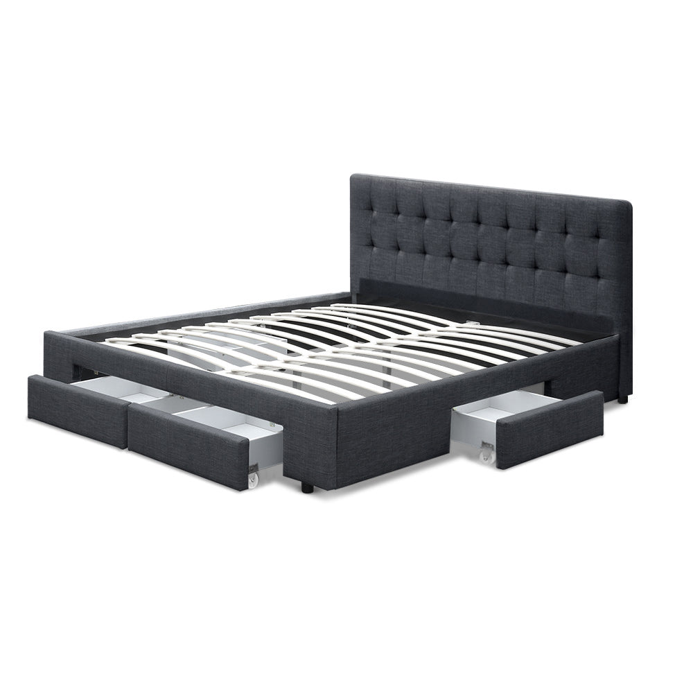Artiss Avio Bed Frame with 4 Drawers — Double Storage Base, Charcoal