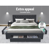 Artiss Avio Bed Frame with 4 Drawers — Double Storage Base, Charcoal