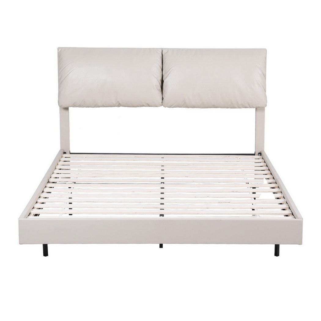 Artiss Double Bed Frame RGB LED Floating Beds Adjustable Headboard Beige White