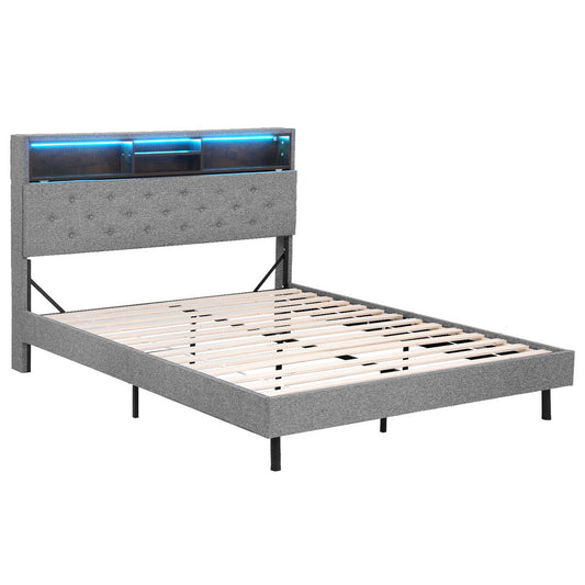 Artiss Midnight LED Storage Bed Frame — Double with Hidden Shelf & RGB Lighting, Grey