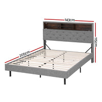 Artiss Midnight LED Storage Bed Frame — Double with Hidden Shelf & RGB Lighting, Grey