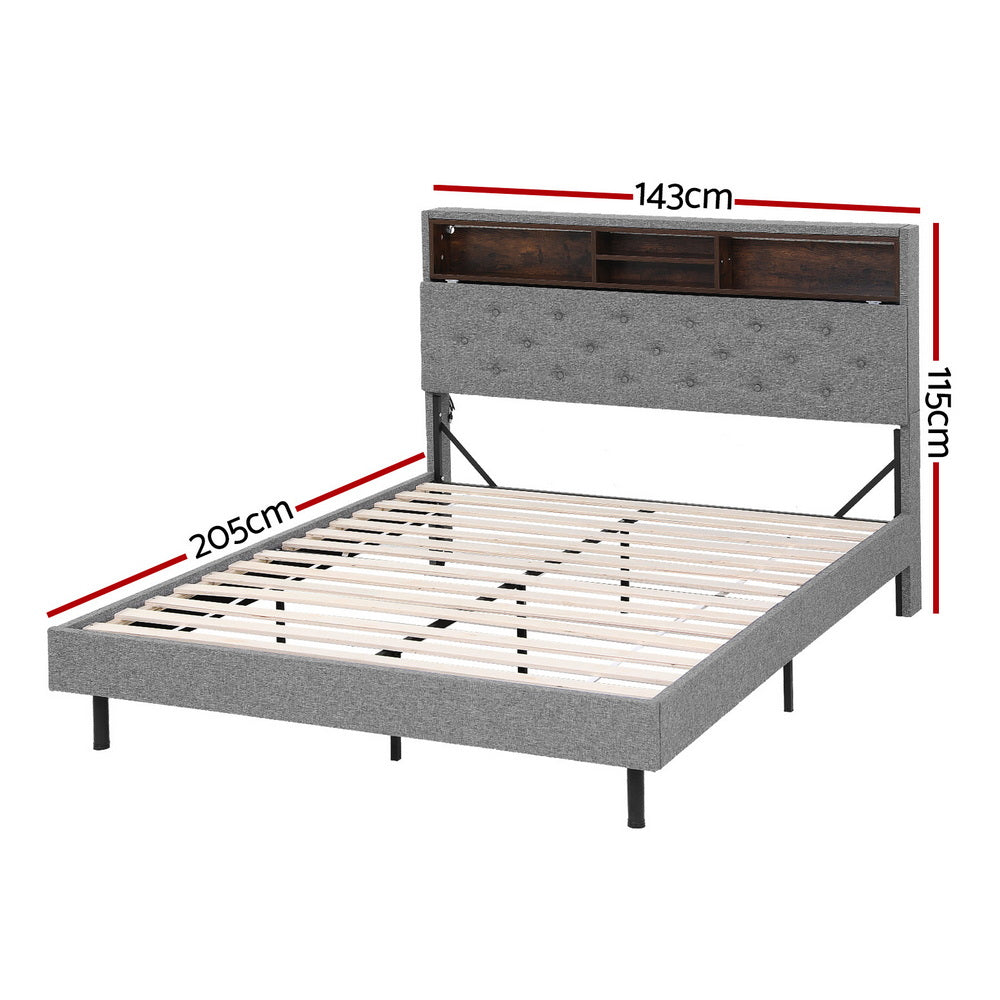 Artiss Midnight LED Storage Bed Frame — Double with Hidden Shelf & RGB Lighting, Grey