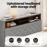 Artiss Midnight LED Storage Bed Frame — Double with Hidden Shelf & RGB Lighting, Grey