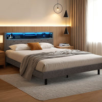 Artiss Midnight LED Storage Bed Frame — Double with Hidden Shelf & RGB Lighting, Grey