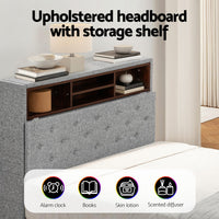 Artiss Bed Frame King Single Size LED Mattress Base Platform with Storage Shelf Hidden Storage Box Grey