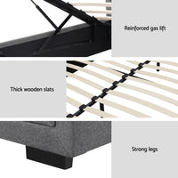 Tiyo Gas Lift Bed Frame — Double, Grey