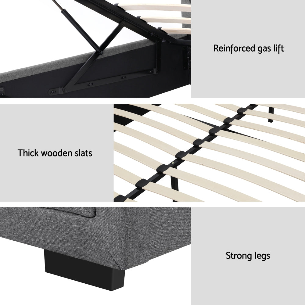 Tiyo Gas Lift Bed Frame — Double, Grey