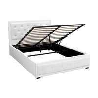 Artiss Tiyo Gas Lift Bed Frame — Double PU Leather Storage Base, White