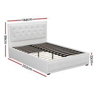 Artiss Tiyo Gas Lift Bed Frame — Double PU Leather Storage Base, White
