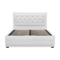 Artiss Tiyo Gas Lift Bed Frame — Double PU Leather Storage Base, White