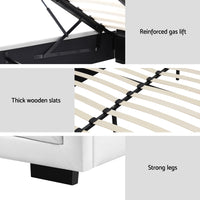 Artiss Tiyo Gas Lift Bed Frame — Double PU Leather Storage Base, White