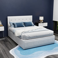 Artiss Tiyo Gas Lift Bed Frame — Double PU Leather Storage Base, White