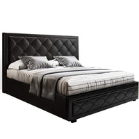 Artiss Tiyo Gas Lift Bed Frame — Double PU Leather Storage Base, Black