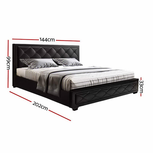 Artiss Tiyo Gas Lift Bed Frame — Double PU Leather Storage Base, Black