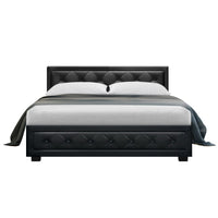 Artiss Tiyo Gas Lift Bed Frame — Double PU Leather Storage Base, Black