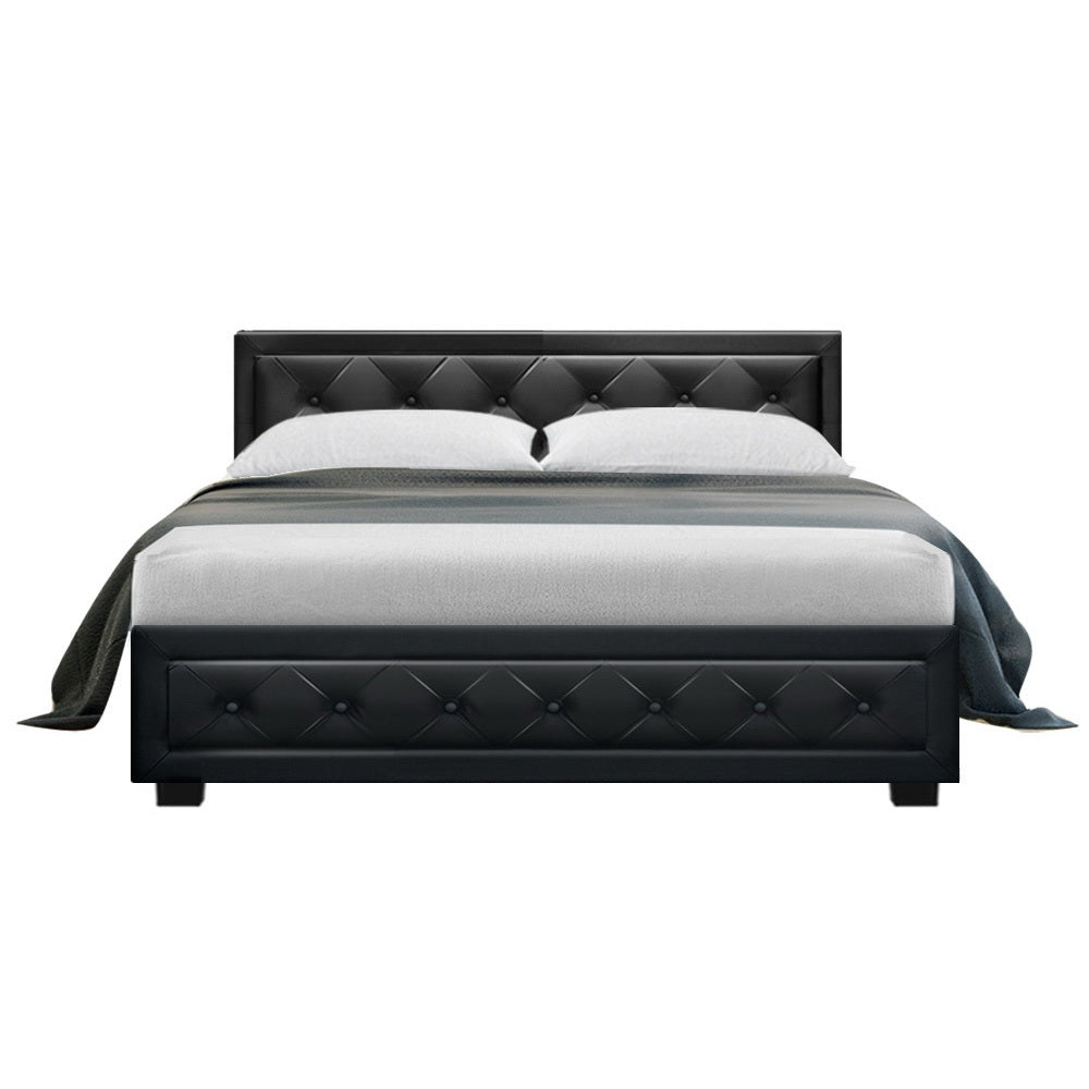 Artiss Tiyo Gas Lift Bed Frame — Double PU Leather Storage Base, Black