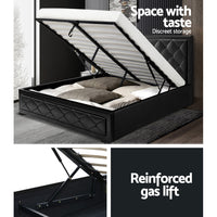 Artiss Tiyo Gas Lift Bed Frame — Double PU Leather Storage Base, Black