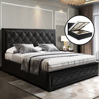 Artiss Tiyo Gas Lift Bed Frame — Double PU Leather Storage Base, Black