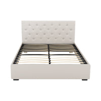 Artiss Vila Gas Lift Bed Frame — Double Linen Storage Base, Beige