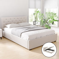 Artiss Vila Gas Lift Bed Frame — Double Linen Storage Base, Beige