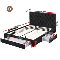 Artiss Double Bed Frame Storage Charging Station Upholstered 3 Drawers USB Type-C
