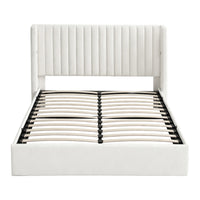 Artiss Double Bed Frame with Gaslift Storage USB Type-C Charging Ports Velvet Upholstery White