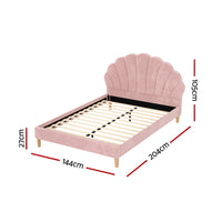 Artiss Rosy Scallop Bed Frame — Double Pink Velvet Upholstered Headboard