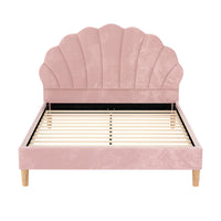 Artiss Rosy Scallop Bed Frame — Double Pink Velvet Upholstered Headboard