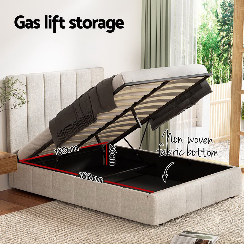 Tette Upholstered Bed Frame — Double, Beige