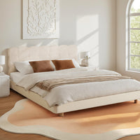 Artiss Double Bed Frame Cloud Headboard Boucle Fabric Mattress Platform Base White