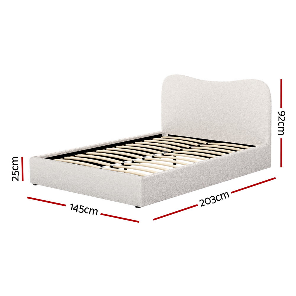 Artiss Dara Boucle Bed Frame — Double with Padded Headboard, White