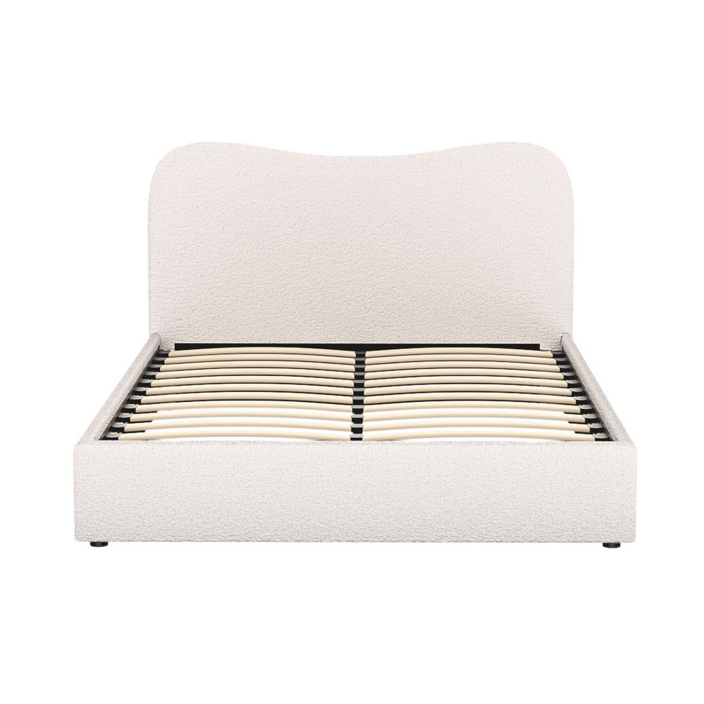 Artiss Dara Boucle Bed Frame — Double with Padded Headboard, White
