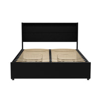 Artiss Dunn LED Bed Frame with 4 Drawers — Double PU Leather Storage Base, Black