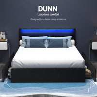 Artiss Dunn LED Bed Frame with 4 Drawers — Double PU Leather Storage Base, Black