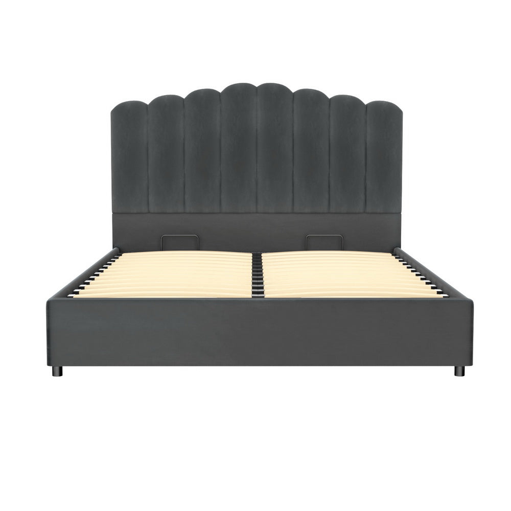 Fion Velvet Gas Lift Bed Frame — Double, Grey