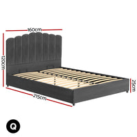 Fion Velvet Gas Lift Bed Frame — Double, Grey
