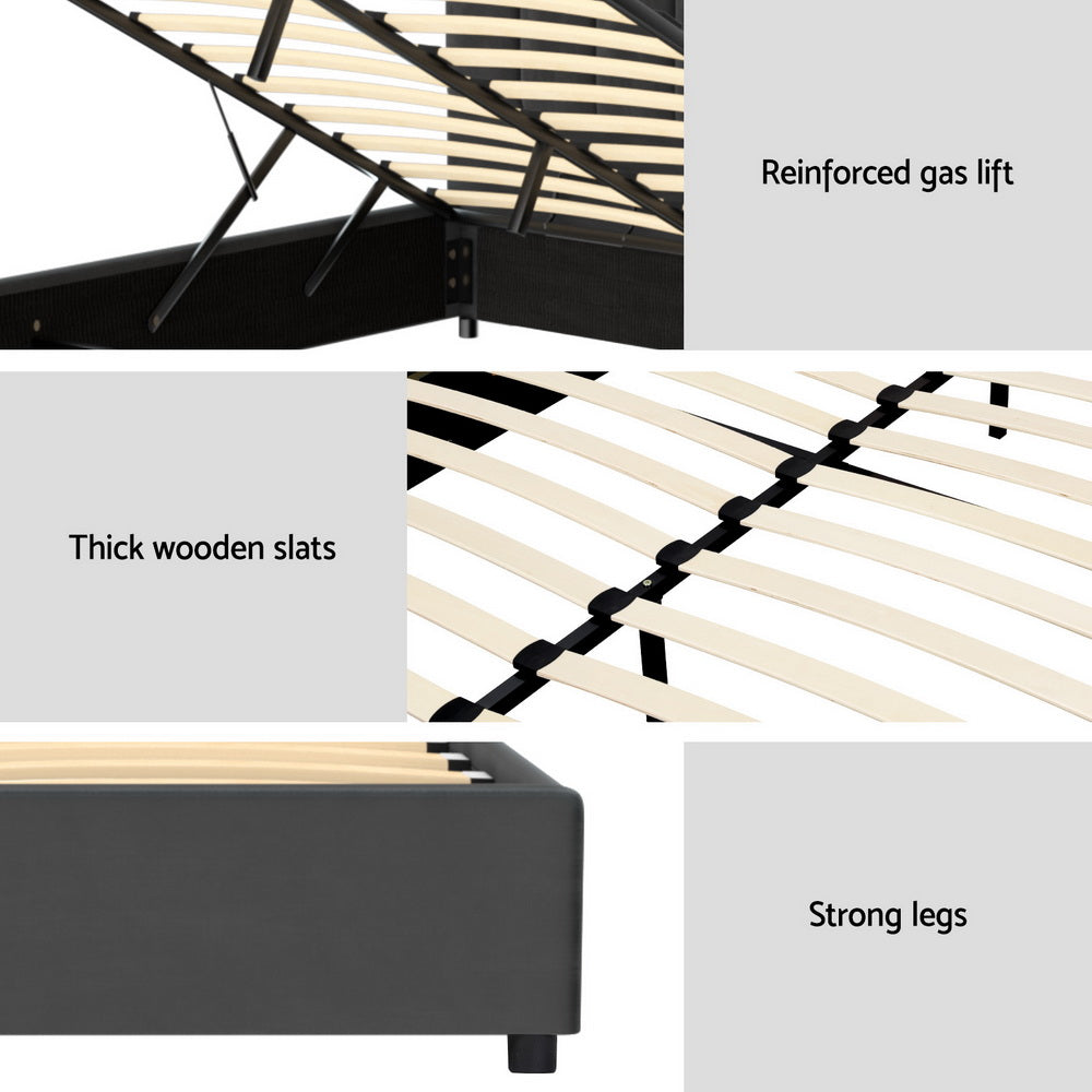 Fion Velvet Gas Lift Bed Frame — Double, Grey