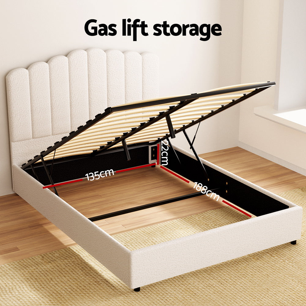 Fion Boucle Gas Lift Bed Frame — Double