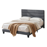 Artiss Double Bed Frame Upholstered Platform Base with Geometric Headboard Charcoal Grey Linen Wood Slats for Modern Bedroom Furniture Home Decor
