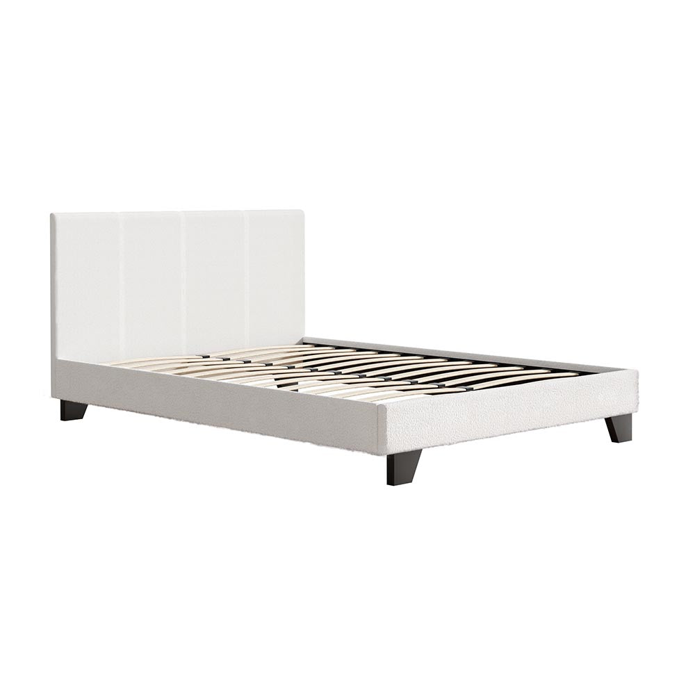 Artiss Neo Boucle Bed Frame — Double with Slat Support, Teddy Beige