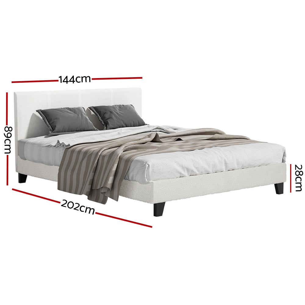 Artiss Neo Boucle Bed Frame — Double with Slat Support, Teddy Beige