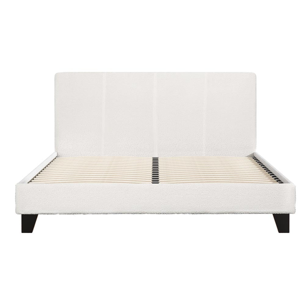 Artiss Neo Boucle Bed Frame — Double with Slat Support, Teddy Beige