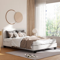 Artiss Neo Boucle Bed Frame — Double with Slat Support, Teddy Beige