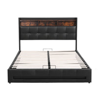 Artiss Double Bed Frame with Gas Lift Storage LED Lights Charging Station Headboard with Open Shelf