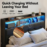 Artiss Double Bed Frame with Gas Lift Storage LED Lights Charging Station Headboard with Open Shelf